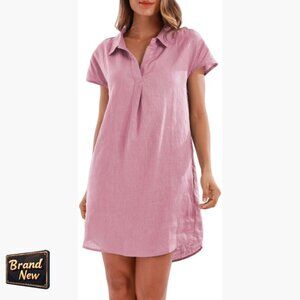 Linen Summer Dress Casual Short Sleeve Above Knee Relaxed Fit